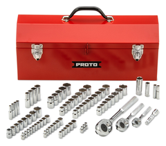 Proto® 1/4", 3/8", & 1/2" Drive 81 Piece Socket Set- 6 & 12 Point w/ Box J9971R - Strong Tooling