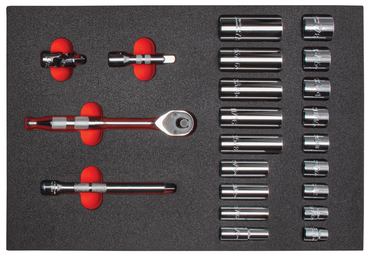 Proto® Foamed  3/8" Drive 22 Piece Socket Set w/ Precision 90 Pear Head Ratchet - Full Polish -6 Point - Strong Tooling