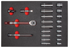 Proto® Foamed  3/8" Drive 22 Piece Socket Set w/ Precision 90 Pear Head Ratchet - Full Polish -6 Point - Strong Tooling