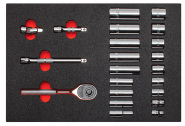 Proto® Foamed  3/8" Drive 22 Piece Socket Set w/ Classic Pear Head Ratchet - Full Polish - 6 Point - Strong Tooling