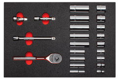 Proto® Foamed  3/8" Drive 22 Piece Socket Set w/ Classic Pear Head Ratchet - Full Polish - 6 Point - Strong Tooling