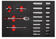Proto® Foamed 3/8" Drive 22 Piece Socket Set w/ Precision 90 Pear Head Ratchet- Full Polish- 12 Point - Strong Tooling
