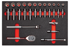 Proto® Foamed 3/8" Drive 29 Piece Combination Socket Set w/ Classic Pear Head Ratchet - Full Polish - 12 Point - Strong Tooling