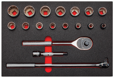 Proto® Foamed 1/2" Drive 18 Piece Socket Set w/ Classic Pear Head Ratchet - Full Polish - 12 Point - Strong Tooling