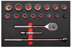 Proto® Foamed 1/2" Drive 18 Piece Socket Sets w/ Classic Pear Head Ratchet - Full Polish - 6 Point - Strong Tooling