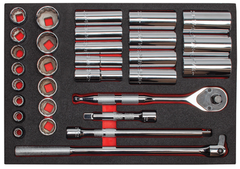 Proto® Foamed 1/2" Drive 30 Piece Socket Set w/ Precision 90 Pear Head Ratchet - Full Polish - 12 Point - Strong Tooling