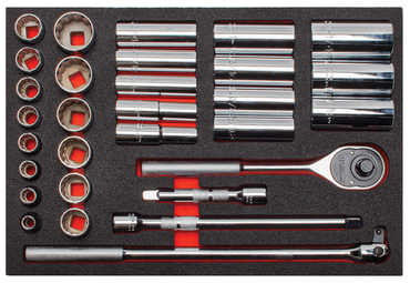 Proto® Foamed 1/2" Drive 30 Piece Socket Set w/ Classic Pear Head Ratchet - Full Polish - 12 Point - Strong Tooling