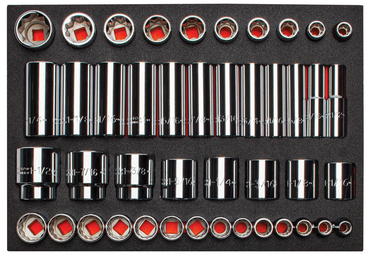 Proto® Foamed 1/2" Drive 65 Piece Combination Socket Set- Full Polish - 8 & 12 Point - Strong Tooling