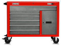 Proto® 550S 50" Workstation - 7 Drawer & 1 Shelf, Safety Red and Gray - Strong Tooling