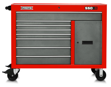 Proto® 550S 50" Workstation - 8 Drawer & 1 Shelf, Safety Red and Gray - Strong Tooling