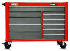 Proto® 550S 57" Workstation - 11 Drawer, Safety Red and Gray - Strong Tooling