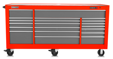 Proto® 550E 88" Power Workstation - 18 Drawer, Safety Red and Gray - Strong Tooling