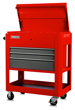 Proto® Heavy Duty Utility Cart- 3 Drawer Safety Red and Grey - Strong Tooling