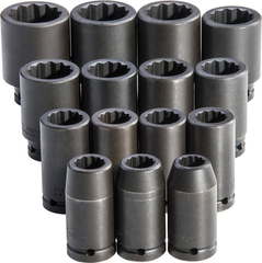 Proto® 3/4" Drive 15 Piece Deep Metric Impact Socket Set - 12 Point - Strong Tooling