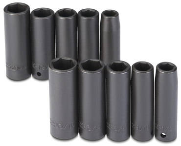 Proto® 1/2" Drive 10 Piece Fractional & Metric Impact Socket Set - 6 Point - Strong Tooling