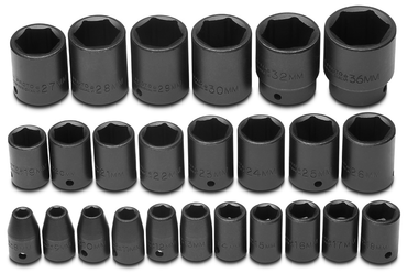 Proto® 1/2" Drive 25 Piece Metric Impact Socket Set - 6 Point - Strong Tooling