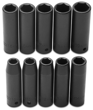 Proto® 1/2" Drive 10 Piece Metric Deep Impact Socket Set - 6 Point - Strong Tooling