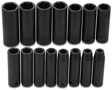 Proto® 1/2" Drive 15 Piece Metric Deep Impact Socket Set - 6 Point - Strong Tooling