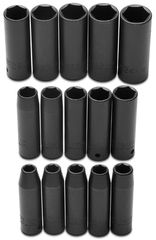 Proto® 1/2" Drive 15 Piece Impact Metric Thin Wall Socket Set - 6 Point - Strong Tooling