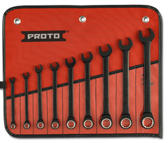 Proto® 9 Piece Black Chrome Non-Reversible Combination Ratcheting Wrench Set - Spline - Strong Tooling