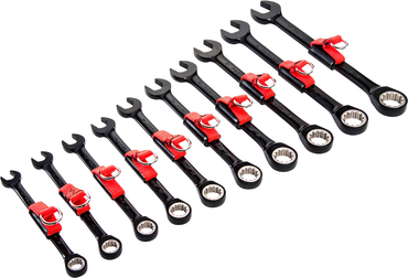 Proto® Tether-Ready 10 Piece Black Chrome Metric Non-Reversible Combination Ratcheting Wrench Set - Spline - Strong Tooling