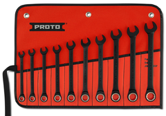 Proto® 10 Piece Black Chrome Metric Non-Reversible Combination Ratcheting Wrench Set - Spline - Strong Tooling