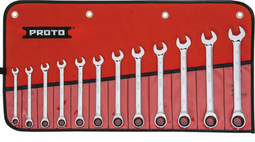 Proto® 12 Piece Full Polish Metric Combination Non-Reversible Ratcheting Wrench Set - 12 Point - Strong Tooling