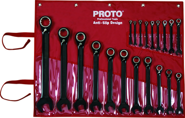 Proto® 20 Piece Black Chrome Reversible Combination Ratcheting Wrench Set - Spline - Strong Tooling