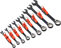 Proto® Tether-Ready 9 Piece Black Chrome Reversible Combination Ratcheting Wrench Set - Spline - Strong Tooling