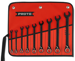 Proto® 9 Piece Black Chrome Reversible Combination Ratcheting Wrench Set - Spline - Strong Tooling