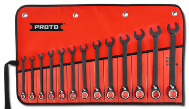 Proto® 13 Piece Black Chrome Reversible Combination Ratcheting Wrench Set - Spline - Strong Tooling