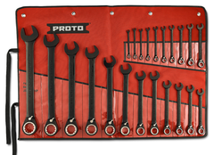 Proto® 22 Piece Black Chrome Reversible Combination Ratcheting Wrench Set - Spline - Strong Tooling