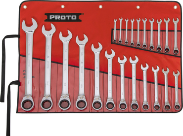 Proto® 22 Piece Full Polish Metric Combination Reversible Ratcheting Wrench Set - 12 Point - Strong Tooling