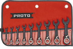 Proto® 9 Piece Black Chrome Combination Stubby Reversible Ratcheting Wrench Set - Spline - Strong Tooling