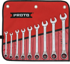 Proto® 9 Piece Full Polish Combination Reversible Ratcheting Wrench Set - 12 Point - Strong Tooling