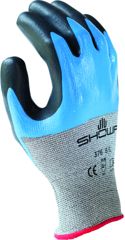 Engineered Hagane CoilTechnology cut resistant fiber w/double dipped nitrile palm coating, grey with blue and black overcoating, smooth finish, ANSI CUT LEVEL A4/medium - Strong Tooling