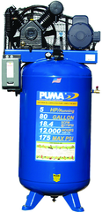 80 Gallon Vertical Tank Two Stage; Belt Drive; 5HP 230V 1PH; 18.4CFM@175PSI; 530lbs. - Strong Tooling