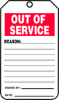 Status Record Tag, Out Of Service, 25/Pk, Plastic - Strong Tooling
