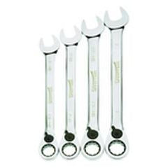 4 Piece - 12 Pt Ratcheting Combination Wrench Set - High Polish Chrome Finish SAE - 13/16" - 1" - Strong Tooling