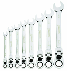 8 Piece - 12 Pt Ratcheting Flex-Head Combination Wrench Set - High Polish Chrome Finish SAE; 5/16 - 3/4" - Strong Tooling