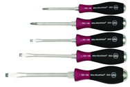 5 Piece - MicroFinish Non-Slip Grip Screwdriver w/Hex Bolster & Metal Striking Cap - #53390 - Includes: Slotted 5.5 - 8.0mm Phillips #1 - 2 - Strong Tooling