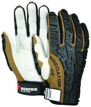 Predator Foam Padded Cow Grain Leather Palm, Tire Tread TPR Coating Gloves - Size X-Large - Strong Tooling